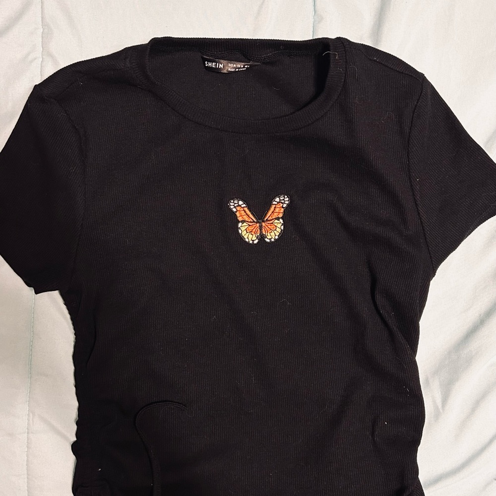 Medium black butterfly crop top with strings